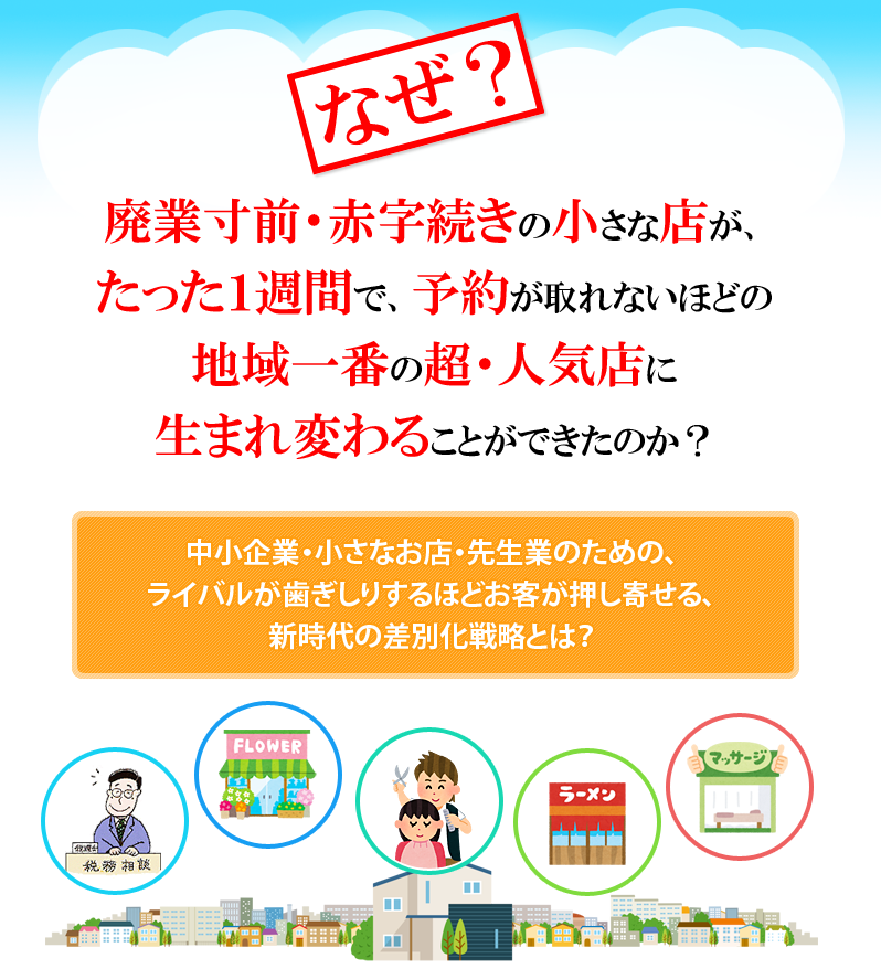 廃業寸前・赤字続きの小さな店が、たった１週間で、予約が取れないほどの地域一番の超・人気店に生まれ変わることができたのか？